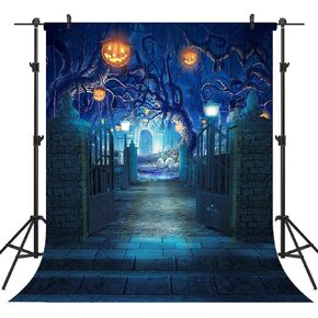 7X5FT Halloween Theme Forest Scary Scene Pumpkin Pictorial Cloth Photography Background Computer-Printed Vinyl Backdrop Photo Studio Prop TP272