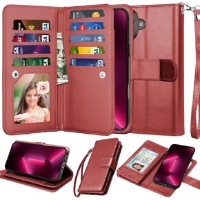 Njjex Case Compatible for iPhone 16 6.1" 2024, for iPhone 16 Wallet Case, [9 Card Slots] PU Leather Card Holder Folio Flip [Detachable] Kickstand Magnetic Phone Cover & Lanyard for iPhone 16 [Black]