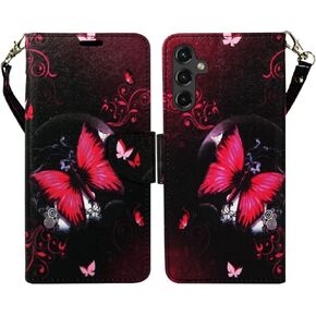 Zase Design Cover for Samsung Galaxy A15 5G Protective Flip Wallet Phone Case Cute Woman Girls Premium PU Leather Folio w/Kickstand ID Card Slot Wrist Strap Magnetic Lock (Hot Pink Butterfly)