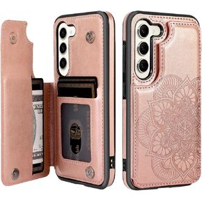 Galaxy S23 Wallet Case, [RFID Blocking] 3 Card Holder Stand with Credit Card Slot PU Leather Magnetic Protective Flip Cover for Galaxy S23(Light Purple)
