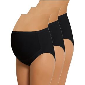 NBB 3 Pack Women's Adjustable 100% Cotton Maternity Underwear HighCut Brief (Medium - 3 Pack, Black)