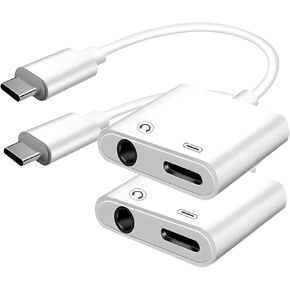 USB C to 3.5mm Headphone and Charger Adapter 2-Pack, 2-in-1 USB C to Aux Jack Dongle Cable Cord with PD Fast Charging for iPhone 15 Pro Max Plus, Samsung Galaxy S22 S23 S24 Ultra, Note 20