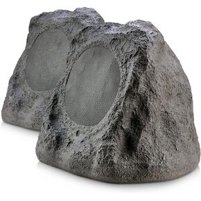 SPS-2000-SL Dual Bluetooth Active Rock Speaker Pair for Outdoor, Patio, Garden, Pool Area, Gray Slate