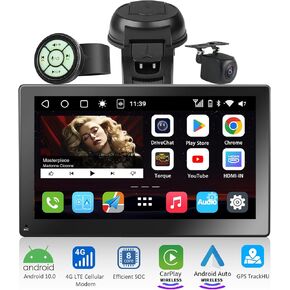 شاشة CarPlay محمولة للسيارة، RevcarX 4G LTE WiFi 7 بوصة CarPlay وشاشة لمس Android تلقائية، مستقبلات الوسائط الرقمية 4G+32G Android مع كاميرا خلفية 1080P، تتبع GPS، SWC، P907-PR-S2