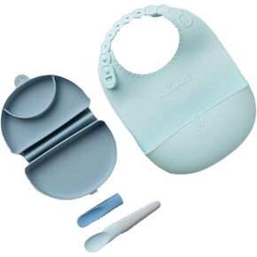 Miniware Sili Mini Go Baby Feeding Travel Set with Silifold Bento Container, Pre2Pro Spoon, Roll & Lock Bib