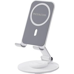 megacom Adjustable Phone Stand, 360° Rotatable, Foldable, Magnetic Holder (White)