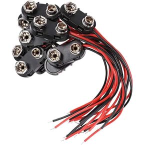 12 Pack DC 9V Battery Clip I-Type Buckle Connector Plastic Shell Lead Wire 15cm Long