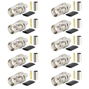 BNC Female Crimp RF Connector 50 ohm Q9 BNC Crimp Connectors for RG58 LMR195 RG400 RG142 3D-FB KSR195 Cable (Pack of 10)