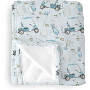 Baby Boys Blankets Golf Gear Sport, Watercolor Blue Ball Glove Car Stick Soft Lightweight Nursery Receiving Swaddle, Flannel Newborn Infant Toddler Crib Bedding Kids Gift 30 x 40 in