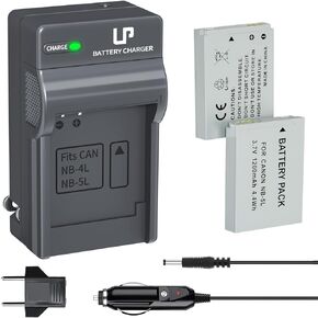 LP NB-5L Battery (2-Pack) and Charger for Canon PowerShot S100 S110 SD700 is SD790 is SD800 is SD850 is SD870 is SD880 is SD890 is SD900 is SD950 is SD970 is SD990 is SX200 is SX210 is