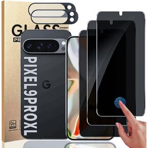 3+2 Pack Privacy Screen Protector And Camera Lens Protection for Google Pixel 9 Pro XL, Anti-Spy 9H Hardness Support Fingerprint Unlock Tempered Glass Screen Protector for Google Pixel 9 Pro XL