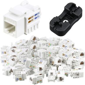 75 Pack Cat6 Cable Rj45 Compatible with Keystone Jack Utp Modular Ethernet Jack Insert 90-Degree, and 1 Pcs Punch-Down Stand Punch Down Jack Adapter for Secure Connection