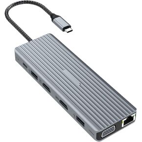 TOTU 14 في 1 USB C HUB، محطة إرساء USB C مع 2 * 4K HDMI، VGA، 100W PD، Gigabit Ethernet، USB A 3.1، USB C 3.1، 4 * USB A 2.0، SD&TF، مقبس 3.5 مم، متوافق مع النوع C الأجهزة in Kuwait