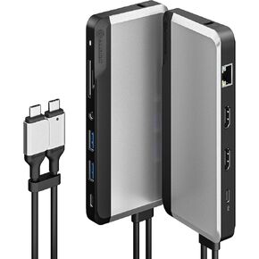 ALOGIC USB-C 10-in-1 SUPER DOCK, DUAL DISPLAY- 4K@60HZ, 2 HDMI, USB C (100W PD & DATA 5G), 3.5MM JACK, ETHERNET PORT, MICRO/SD CARD, 100W PD for MACBOOK PRO/AIR, XPS and MORE