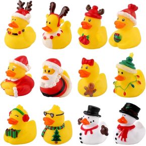 12pcs Christmas Rubber Ducks, Cute Assorted Rubber Ducks for Kids Rubber Ducks Bath Toys Christmas Duck Decorations for Christmas Party Stocking Stuffers Baby Shower (About 2 Inch)