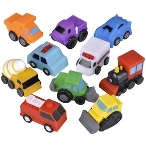 Rubber Vehicles Toys for Baby – Forest & Twelfth 2" Bath Toys for Toddlers, Soft Baby Car Bathtub Toys, Ideal as Pool Toys, Toddler Beach Toys, Party Favors, Decorations, Cake Toppers (10 Pack)
