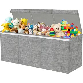 Extra Large Toy Box, Toy Storage Organizer with Lid, Oxford Fabric Collapsible Sturdy Toy Chest Bins Baskets for Livingroom,Playroom, Nursery, Bedroom, Closet (Light Grey)