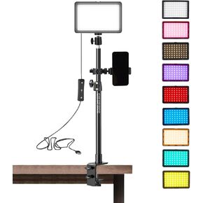 LED Lighting Photography Video Lighting Studio Lights with Camera Desk Mount Stand with 1/4" Ball Head 9 Color USB Photo Light for Video Recording YouTube TikTok Live Streaming Make up Vlogging