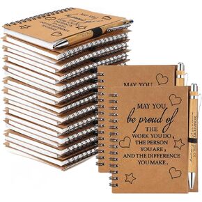 20 Sets Employee Appreciation Thank You Gifts 20 Inspirational Spiral Notebook Journal with 20 Motivational Bamboo Ballpoint Pen Bulk for Nurse Teacher Coworker (Proud)
