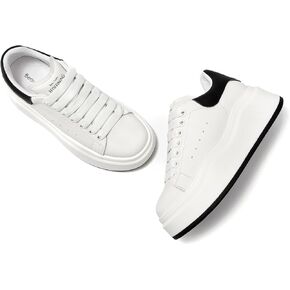 BEAU TODAY Platform White Sneakers for Women, Womens Leather Casual Tennis Shoes, Chunky Fashion Cute Comfortable Lace-up Slip-on Dress Sneakers