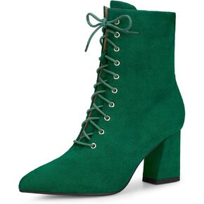 Perphy Lace Up Pointed Toe Chunky Heel Ankle Boots for Women