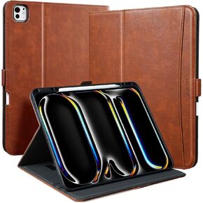 for iPad Pro 11 Inch Case 2024 M4 A2836 A2837 with Pencil Holder & Pocket & Hand Strap, Stand Cover Magnetic PU Leather Case Compatible with iPad Pro 11 M4 2024 (5th Gen),Brown