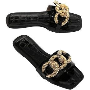Verdusa Women's Square Toe Sandals Buckle Flats Slip On Outdoor Slides