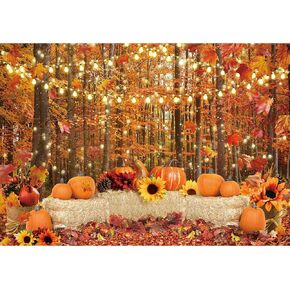 7x5ft Polyester Fall Backdrop Autumn Forest Leaves Pumpkins Photography Background for Thanksgiving Day Farm Harvest Event Party Supplies Decorations Banner Picture Photo Booth
