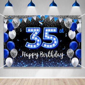 Happy 16th Birthday Backdrop Banner Blue Black Theme Background With Blue Neon Light Shiny Fashion Birthday Party Photo Photography Prop Booth Background for Boys Girls Celebration 70.8x47.2in-BECKTEN
