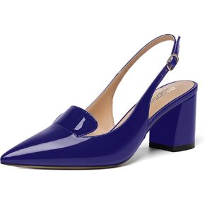 ROSERWISH Womens Patent Dress Pointed Toe Fashion Buckle Slingback Casual Chunky Mid Heel Pumps Dress Shoes 2.5 Inch
