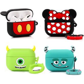 (4Pack) Case for AirPods Pro 2nd/1st Generation (2022/2019) with Carabiner, XMBYGY Cute Skin Design Silicone Cartoon Charging Case Protective Covers for Boys Girls (RES+Beken+Hunny+Vok)