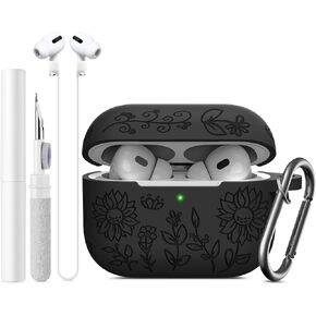 for Airpods Pro 2nd Generation Case Cover/Airpod Pro Case Cover, Boho Flower Engraved Silicone Compatible for Apple Airpods Pro Case,Cute AirPod Pro 2 Case,Full Protective, Front LED Visible