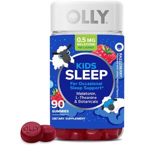 OLLY Kids Sleep Gummies, 0.5mg Melatonin, L Theanine, Chamomile, and Lemon Balm, Fall Asleep Faster, Raspberry - 90 Count