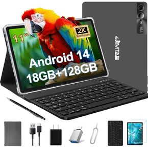 JIMTAB 2K Vivid Tablet, Smooth HD 4K Video 11" Android 14 Tablets, 18GB+128GB Octa Core Gaming Tablet, 3 Camera, Large 9000mAh, Hi-Res Stereo 4 Speakers, Split Screen, Face Recognition (Dark Gray)