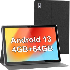 BYYBUO Tablet, 10.1" Screen, 4GB RAM 64GB Storage, HD Display, Dual Cameras, Case Included