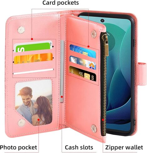 Asuwish Phone Case for Motorola Moto G 5G 2024 Wallet Cover with Tempered Glass Screen Protector and Leather Flip Credit Card Holder Stand Flower Folio Slot Cell Accessories G5G G5 Women Men Rose Gold in Kuwait
