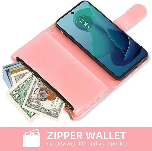 Asuwish Phone Case for Motorola Moto G 5G 2024 Wallet Cover with Tempered Glass Screen Protector and Leather Flip Credit Card Holder Stand Flower Folio Slot Cell Accessories G5G G5 Women Men Rose Gold in Kuwait