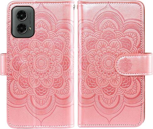Asuwish Phone Case for Motorola Moto G 5G 2024 Wallet Cover with Tempered Glass Screen Protector and Leather Flip Credit Card Holder Stand Flower Folio Slot Cell Accessories G5G G5 Women Men Rose Gold in Kuwait