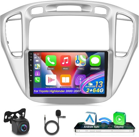 ستيريو سيارة Android لسيارة Toyota Highlander 2000-2007 - Carplay وAndroid Auto - راديو سيارة بشاشة تعمل باللمس 9 بوصة - نظام ملاحة GPS WiFi SWC واجهة مستخدم متعددة + كاميرا احتياطية AHD 2+64G in Saudi Arabia