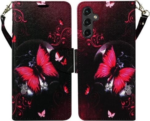 Zase Design Cover for Samsung Galaxy A15 5G Protective Flip Wallet Phone Case Cute Woman Girls Premium PU Leather Folio w/Kickstand ID Card Slot Wrist Strap Magnetic Lock (Hot Pink Butterfly) in Saudi Arabia