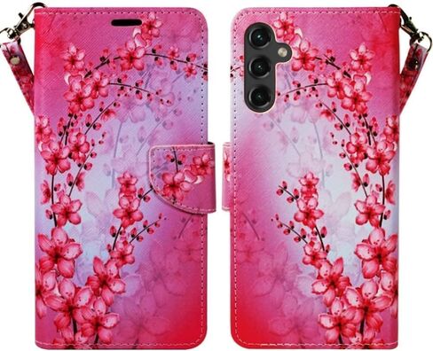 Zase Design Cover for Samsung Galaxy A15 5G Protective Flip Wallet Phone Case Cute Woman Girls Premium PU Leather Folio w/Kickstand ID Card Slot Wrist Strap Magnetic Lock (Hot Pink Butterfly) in Saudi Arabia