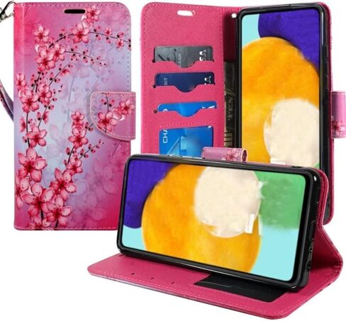 Zase Design Cover for Samsung Galaxy A15 5G Protective Flip Wallet Phone Case Cute Woman Girls Premium PU Leather Folio w/Kickstand ID Card Slot Wrist Strap Magnetic Lock (Hot Pink Butterfly) in Saudi Arabia