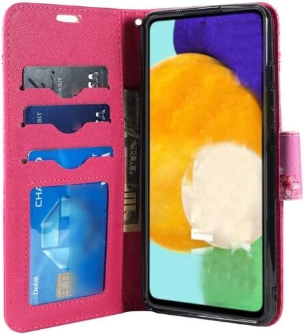 Zase Design Cover for Samsung Galaxy A15 5G Protective Flip Wallet Phone Case Cute Woman Girls Premium PU Leather Folio w/Kickstand ID Card Slot Wrist Strap Magnetic Lock (Hot Pink Butterfly) in Saudi Arabia
