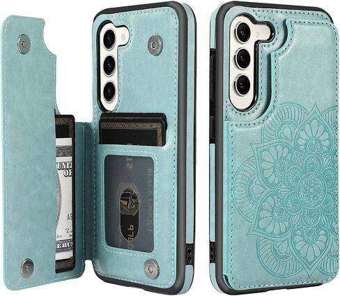 Galaxy S23 Wallet Case, [RFID Blocking] 3 Card Holder Stand with Credit Card Slot PU Leather Magnetic Protective Flip Cover for Galaxy S23(Light Purple) in Kuwait