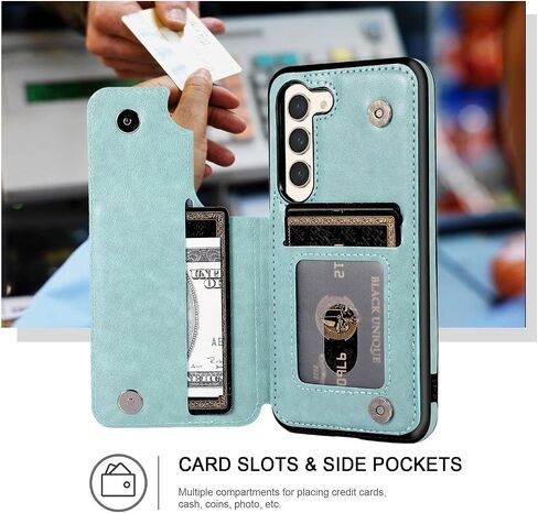 Galaxy S23 Wallet Case, [RFID Blocking] 3 Card Holder Stand with Credit Card Slot PU Leather Magnetic Protective Flip Cover for Galaxy S23(Light Purple) in Kuwait