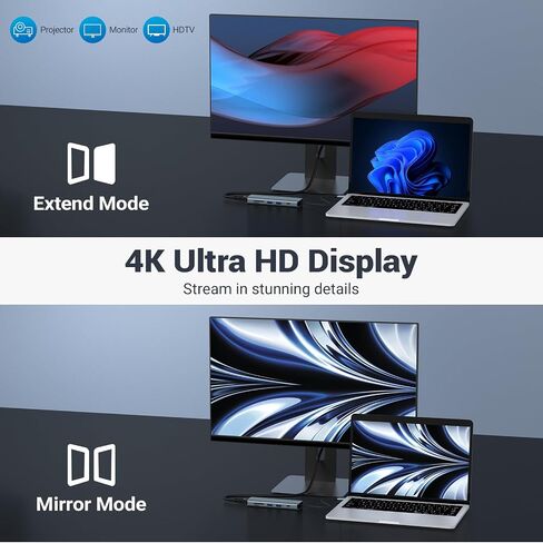 USB C Hub, 9 in 1 Docking Station with 4K@30Hz HDMI, USB C Dock, USB 3.0 x 3, USB C 3.0 Data, USB 2.0, 100W PD, SD/TF Memory Card Reader, Compatible with Laptop and Other Type C Devices in Saudi Arabia