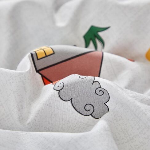 طقم سرير أطفال قطني للسيارات مكون من 3 قطع لحاف سيارات ومنزل مع ملاءة جاهزة وتنورة سرير - نمط أبيض داكن وأصفر وأخضر - مجموعة سرير سيارات لطيفة للأولاد والبنات in Kuwait