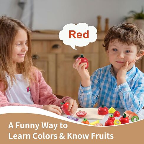 WHOHOLL Play Food Set للعب ملحقات المطبخ، ألعاب موراندي الخشبية الملونة، الطعام التظاهري بقطع الطعام مع سلة، ألعاب مونتيسوري للفتيات من عمر سنة فما فوق، موارد تعليمية لحماية العين in Kuwait