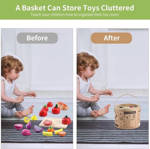 WHOHOLL Play Food Set للعب ملحقات المطبخ، ألعاب موراندي الخشبية الملونة، الطعام التظاهري بقطع الطعام مع سلة، ألعاب مونتيسوري للفتيات من عمر سنة فما فوق، موارد تعليمية لحماية العين in Kuwait