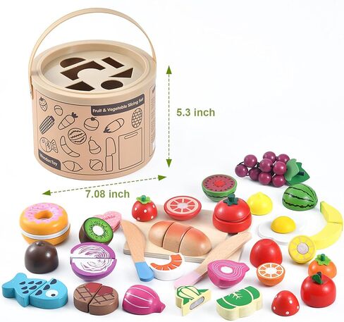 WHOHOLL Play Food Set للعب ملحقات المطبخ، ألعاب موراندي الخشبية الملونة، الطعام التظاهري بقطع الطعام مع سلة، ألعاب مونتيسوري للفتيات من عمر سنة فما فوق، موارد تعليمية لحماية العين in Kuwait
